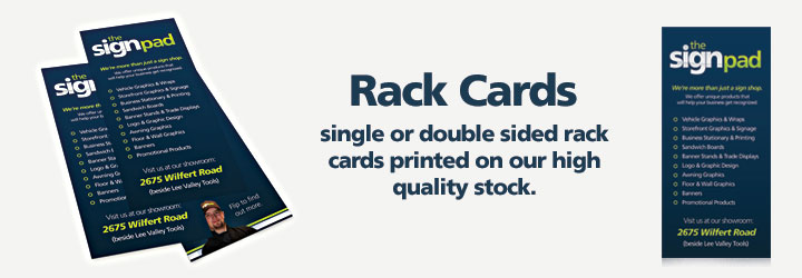 Rack cards, design and printing at theSignPad in Victoria, BC